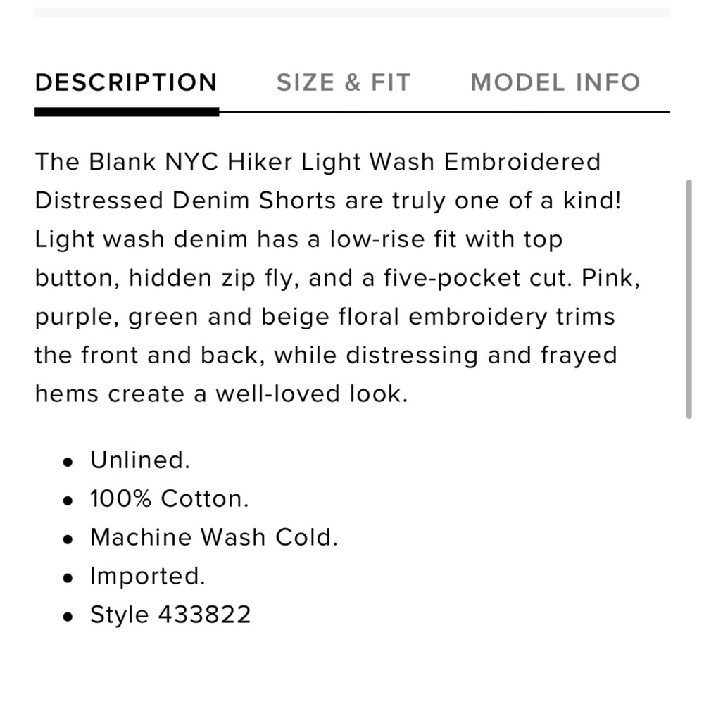 Blank NYC Hiker Light Wash Embroidered Distressed Denim Shorts 29 - Picture 9 of 9